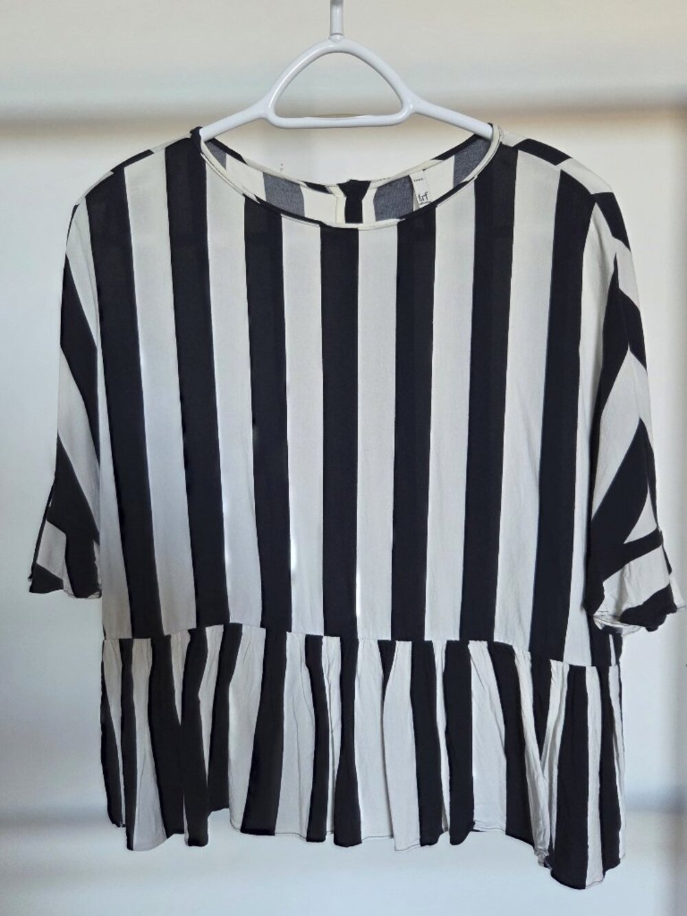 Zara Navy and White Striped Peplum Top